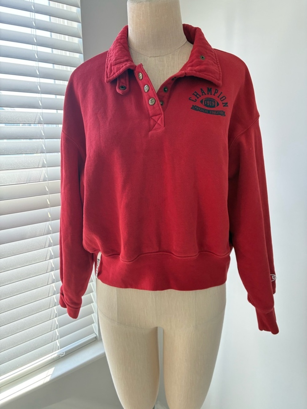 Champion Women's Red Cropped Long Sleeve Sweatshirt
